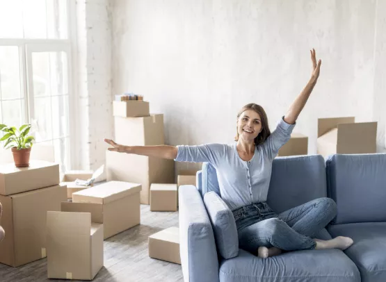 happy woman with boxes